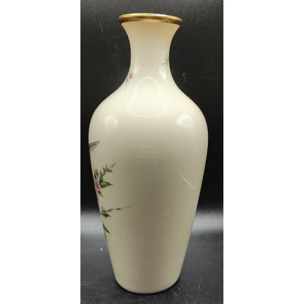 Vintage LENOX The Gift of Love Vase Floral‎ and Birds Waxwing  7